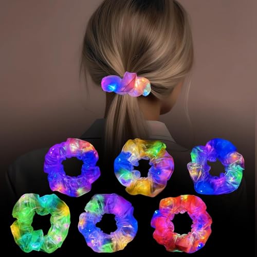 LED Scrunchies 6 Stück Leuchtende Haargummis Tüll Leucht Haarschmuck Leuchten Haarbänder mit 3 Licht Modi für Frauen Mädchen, Halloween, Weihnachten, Neujahr, Kostümpartys von EKKONG