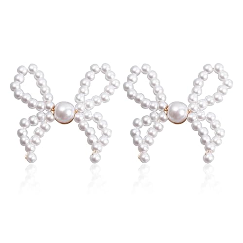 Perlen Ohrringe, Bow Earrings mit Perlen, Bogen Ohrstecker Klein Perlenohrringe Damen, Retro Imitation Perlen Kugel Ohrringe Geschenk für Frauen Mädchen (B) von EKKONG