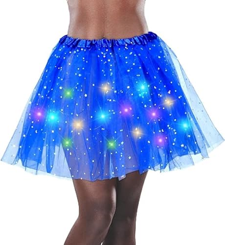 Tutu Damen, LED Rock Damen,Tutu-Rock, Mädchen Tüllrock Tutu ​Rock Pailletten Sterne Ballettrock Prinzessin Kleid Tutu für Party Tanzen, Fasching Cosplay Kostüm von EKKONG