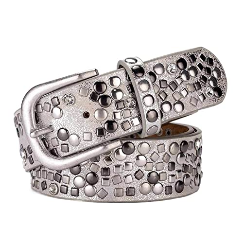 EKLART Damen Ledergürtel Mode Strass Damen Gürtel Qualität Damen Leder Damen Strap for Jeans (Size : 36in/90cm, Color : Silver) von EKLART