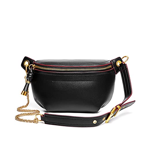 Genuine Leather Women Waist Bags Luxury Shoulder Bag Chain Belt Crossbody Bag for Women (Color : Black, Size : 10 * 6 * 3in) von EKLART