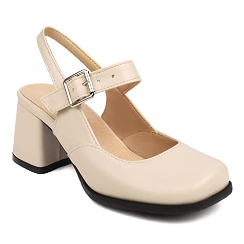 Große Größe Mode Pumps Mode Sommer Block High Heels Frauen Büro Frau Schuhe Bequemer Spaziergang (Color : Beige, Size : 38EU) von EKLART