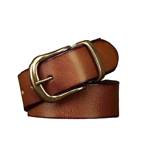 Herren Gürtel Qualität Rindsleder Echtes Leder Gürtel for Männer Luxus Kupfer Pin Schnalle Vintage Jeans Gürtel Männer (Size : 48in/120cm, Color : Khaki) von EKLART