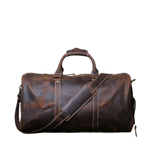 Retro Männliche Reisetasche Leder Reisetasche for Männer Rindsleder Große Kapazität Einzelne Schulter Tasche for Männer (Color : Coffee Brown, Size : 20 * 10 * 9inch) von EKLART