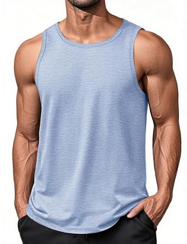 EKLENTSON Ärmelloses Unterhemd Herren Komfortable Tanktop Leicht Bequem Laufshirt Stretch Yoga Tops (S, Hellblau) von EKLENTSON