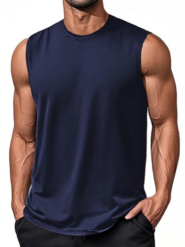 EKLENTSON Achselshirts Herren UV-Schutz Regular Fit Sport Tanktop Fitness Kleidung Sleeveless Schutz Muscle(XXL,Navy) von EKLENTSON