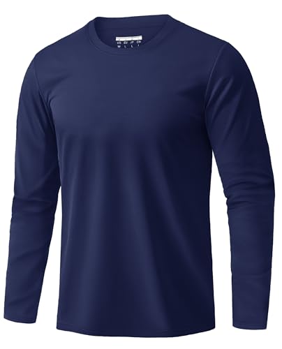 EKLENTSON Basic Tshirt Herren Baumwolle Hautfreundlich Hautfreundlich Tops Langarm Funktionsshirt Einfarbig(Navy,M) von EKLENTSON
