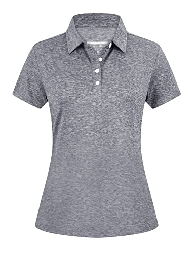 EKLENTSON Damen Golf Shirt Sport Kurzarm Sommer Stretch Poloshirt Frauen Polo Tennis Tshirts Casual Funktions T-Shirt, Dunkelgrau L von EKLENTSON