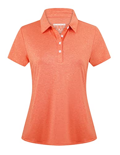 EKLENTSON Damen Polo Arbeitsshirt Kurzarm Klassisch Golf Poloshirt Sommer Performance mit Kragen Shirt Fitness Yoga Top, Orange L von EKLENTSON