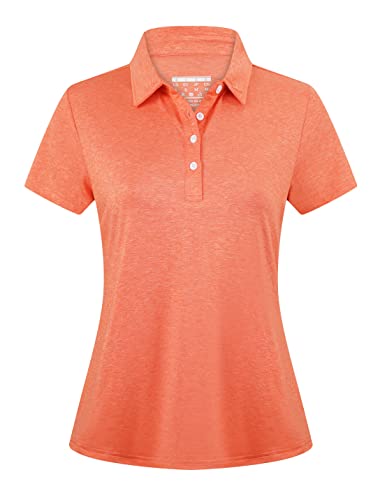 EKLENTSON Damen Polo Arbeitsshirt Kurzarm Klassisch Golf Poloshirt Sommer Performance mit Kragen Shirt Fitness Yoga Top, Orange S von EKLENTSON