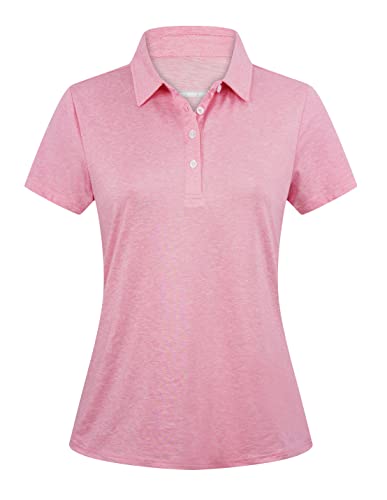 EKLENTSON Damen Poloshirt Kurzarm Polo Shortsleeve Sommer Laufshirt Atmungsaktiv Sportshirt Golf Kurzärmelig mit Knopfleiste, Rosa L von EKLENTSON