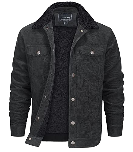 EKLENTSON Fleecefutter Übergangsjacke Herren Button Placke Freizeit Winterjacke Thicken Warm Coat (S, Grau) von EKLENTSON