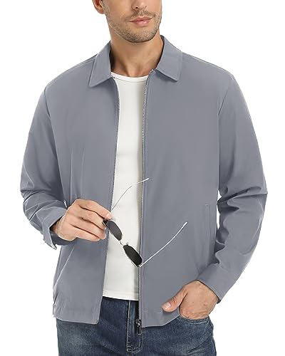 EKLENTSON Frühlingsjacke Herren Wasserfest Windbreaker Jacken Casual Bomberjacke mit Innentasche (L, Hellgrau) von EKLENTSON