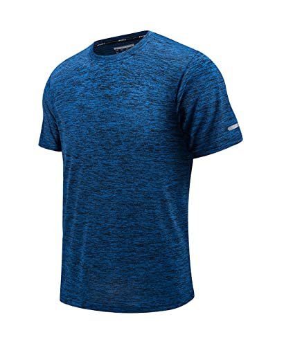 EKLENTSON Funktionsshirt Herren Kurzarm Sommer Sportshirt Stretch Fitness Shirt Outdoor Jogger Tshirts Polyester Top, Blau XL von EKLENTSON