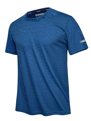 EKLENTSON Funktionsshirt Herren Kurzarm Sommer Sportshirt Stretch Fitness Shirt Outdoor Jogger Tshirts Polyester Top, Blau XXL von EKLENTSON