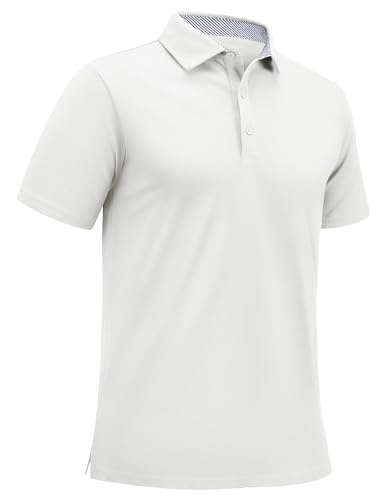 EKLENTSON Golf Poloshirt Herren Schnelltrocknend Sport Polo Kühlend Arbeits Polo Hemd Alltag (XXL, Weiß) von EKLENTSON