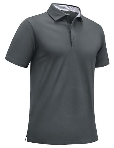 EKLENTSON Hemd Herren Kurzarm Alltag Freizeit Shirts Atmungsaktive Poloshirt Baumwolle (3XL, Dunkelgrau) von EKLENTSON