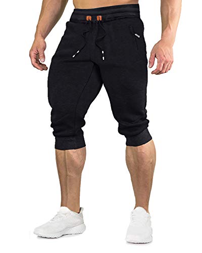 EKLENTSON Herren 3/4 Hose Jogging Laufen Sweatpants Langeshort Caprihose Running Gym Atmungsaktiv, Schwarz von EKLENTSON