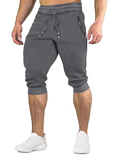 EKLENTSON Herren 3/4 Länge Shorts Jogginghose Fitnesshose Gym Bodybuilder mit Elastischem Bund, Dunkelgrau von EKLENTSON