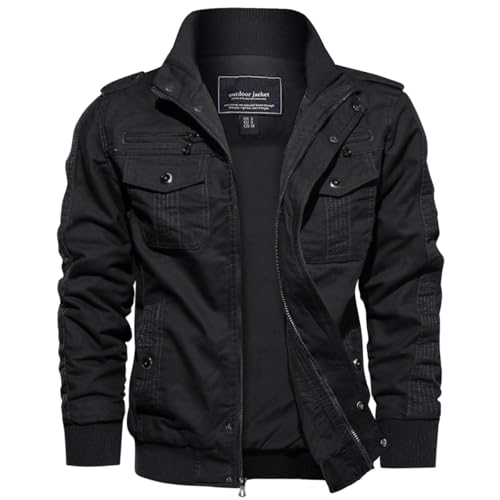 EKLENTSON Herren Übergangsjacke Frühling Cargo Jacke Sommerjacke mit Vielen Taschen (XL, Schwarz) von EKLENTSON
