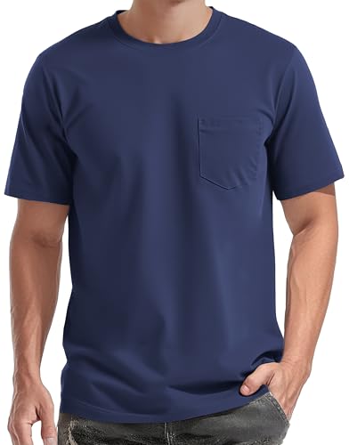 EKLENTSON Herren Baumwolle T-Shirt Moisture Wicking Sportshirt Einfarbig Tops mit Rundhals-Ausschnitt (3XL, Navy) von EKLENTSON