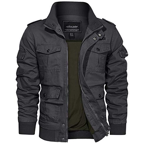 EKLENTSON Herren BomberJacke Outdoor Freizeitjacke Früling Herbst Multi Taschen Männer (M, Grau) von EKLENTSON