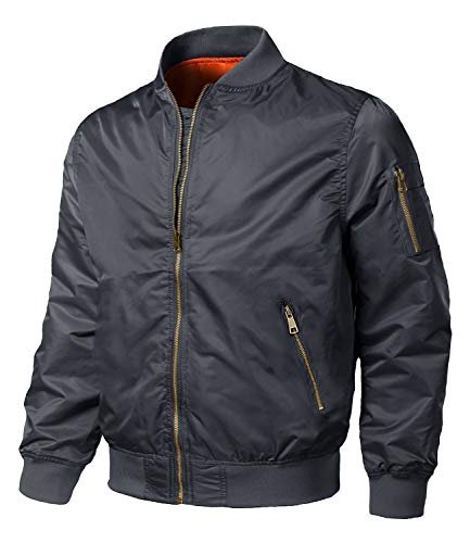 EKLENTSON Herren Bomberjacke Herbstjacke Motorrad Sportjacke Freizeitjacke Leichte Sommer mit Reissschlusstaschen, (Dunkelgrau, M) von EKLENTSON