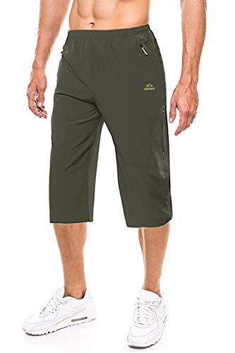 EKLENTSON Herren Capri 3/4 Hose Trainingshose Atmungsativ Schnelltrocknend mit RV-Tasche (36, Armeegrün) von EKLENTSON