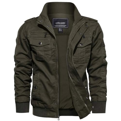 EKLENTSON Herren Frühlingsjacke Casual Übergangsjacke Outdoor Freizeitjacke Multi Taschen Männer (XXL, Armeegrün) von EKLENTSON