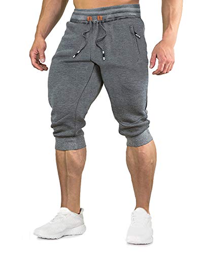 EKLENTSON Herren DREI Viertel Hose Sporthose Trainingshose Elastisch für Fitness Bodybuilding Gym, Dunkelgrau von EKLENTSON