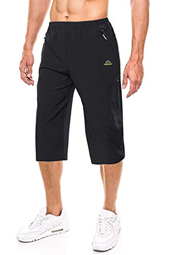 EKLENTSON Herren Dreiviertel Fitnesshose Caprihose Active Hose Outdoor Laufen Jogging (38, Schwarz) von EKLENTSON