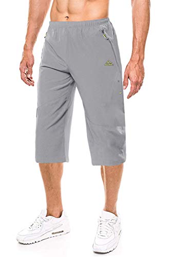 EKLENTSON Herren Dreiviertellänge Trainingshose Capri Jogginghose Sommer Quick Dry (32, Hellgrau) von EKLENTSON