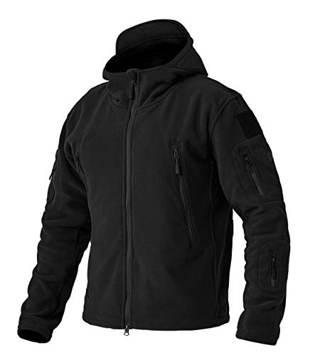 EKLENTSON Herren Fleecejacke Winddichte Jacke Outdoor Trekking Winter mit Reißerschluss und Kapuze, (Schwarz, M) von EKLENTSON