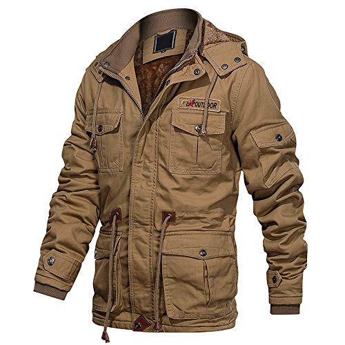 EKLENTSON Herren Fleecejacke Geüfttert Steppjacke Sweatjacke Casual Windbreaker Outdoorjacke Khaki, L von EKLENTSON