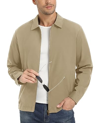 EKLENTSON Herren Freizeitjacke Leitcht Dünn Winterjacke Elegant Business Jacke mit Mehrere Taschen (M, Khaki) von EKLENTSON
