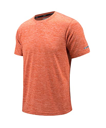 EKLENTSON Herren Jogging Tshirt Sommer Fitness Shirt Kurzarm Leicht Sport Oberteile Männer Sportshirt mit Rundhalsausschnitt, Orange L von EKLENTSON