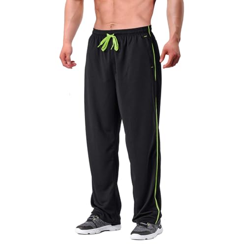 EKLENTSON Herren Jogginghose Trainingshose Mesh Sporthose Schnelltrocknende mit Reißerschluss Open Bottom Fitness, (Schwarz, M) von EKLENTSON