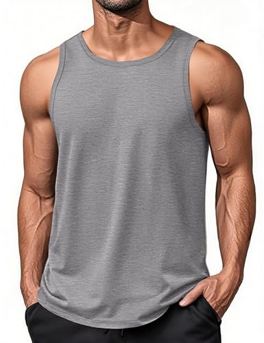 EKLENTSON Herren Muskelshirt Gym Tanktops Dehnbar Leicht Funktionsunterhemd Radfahren Gewichtheben Top (M, Hellgrau) von EKLENTSON