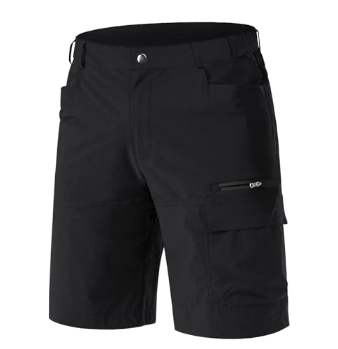 EKLENTSON Herren Outdoor Shorts Atmungsaktiv Wanderhose Kurz Sommer Bermuda Cargohose Schnelltrocknend Knielang Hose, Schwarz 34 von EKLENTSON