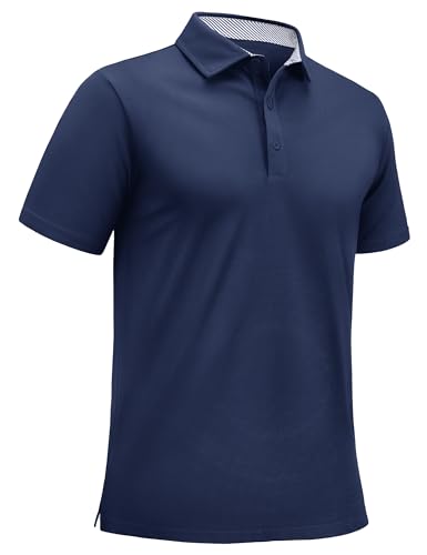 EKLENTSON Herren Poloshirt Kurzarm Slim Fit Atmungsaktiv Arbeitsshirts Lässig Weich Tshirt (M, Navy) von EKLENTSON