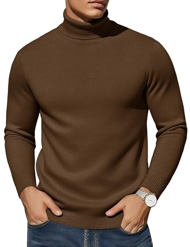 EKLENTSON Herren Rollkragen Pullover Langarm Feinstrick Winterpullover Pillingschutz Thermooberteile Camel M von EKLENTSON