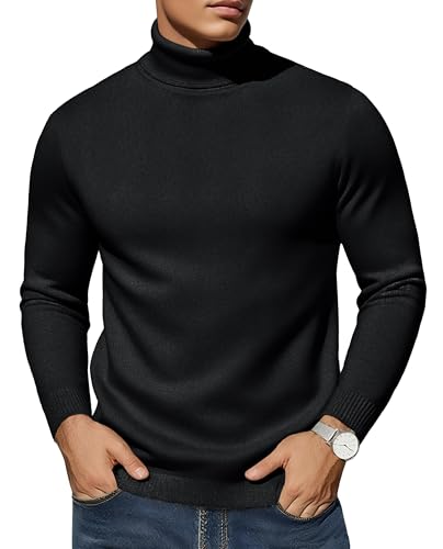 EKLENTSON Herren Rollkragen T Shirts Leicht Strickpulli Longsleeve Turtleneck Oberteill Rollkragenpullover Schwarz XXL von EKLENTSON