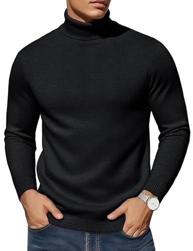 EKLENTSON Herren Rollkragen T Shirts Leicht Strickpulli Longsleeve Turtleneck Oberteill Rollkragenpullover Schwarz XXL von EKLENTSON
