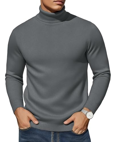 EKLENTSON Herren Rollkragenpullover Longsleeve Freizeit Strickpulli Winter Business Pullover Turtleneck Dunkelgrau L von EKLENTSON