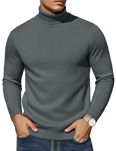 EKLENTSON Herren Rollkragenpullover Longsleeve Freizeit Strickpulli Winter Business Pullover Turtleneck Dunkelgrau L von EKLENTSON