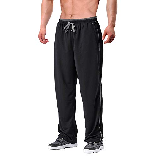 EKLENTSON Herren Schnell Trocknende Hose Sweatpants Fitnesshose Atmungsaktiv Yoga Taschen mit Reisserschluss, (Schwarz - Grau, L) von EKLENTSON