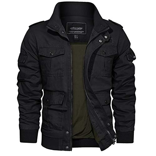 EKLENTSON Herren Bomber Jacket Herbstjacke Sweatjacke Freizeit Cargo Casual Coole Jacke (S, Schwarz) von EKLENTSON