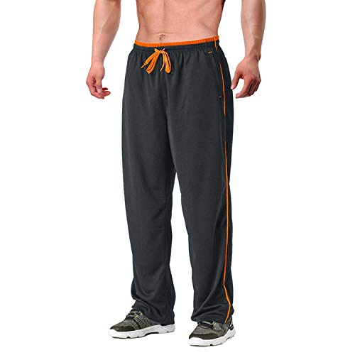 EKLENTSON Herren Sweatwear Sweathose Lange Loose Fit Casual Freizeithose mit Gummizug und Kordelzug, (Grau - Orange, L) von EKLENTSON