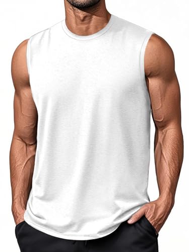 EKLENTSON Herren Tank T-Shirt UPF 50+ UV-Schutz Leicht Muskelshirts Fitness Athletic Tankshirts Ärmellos Training(M,Weiß) von EKLENTSON