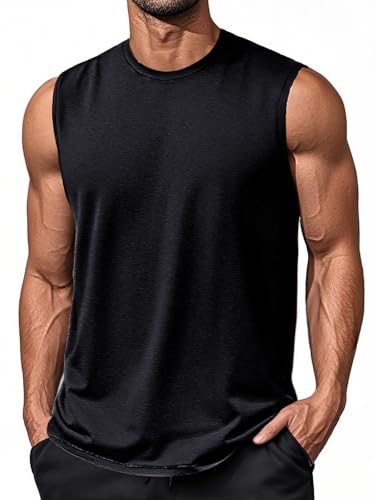 EKLENTSON Herren Tank Top UPF 50+ UV-Schutz Tankshirts Schnelltrocknend Ärmelloses Unterhemd Gym T-Shirts(L,Schwarz) von EKLENTSON